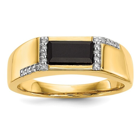 14k Yellow Gold Genuine Fine JewelryOnyx & Diamond Mens Ring